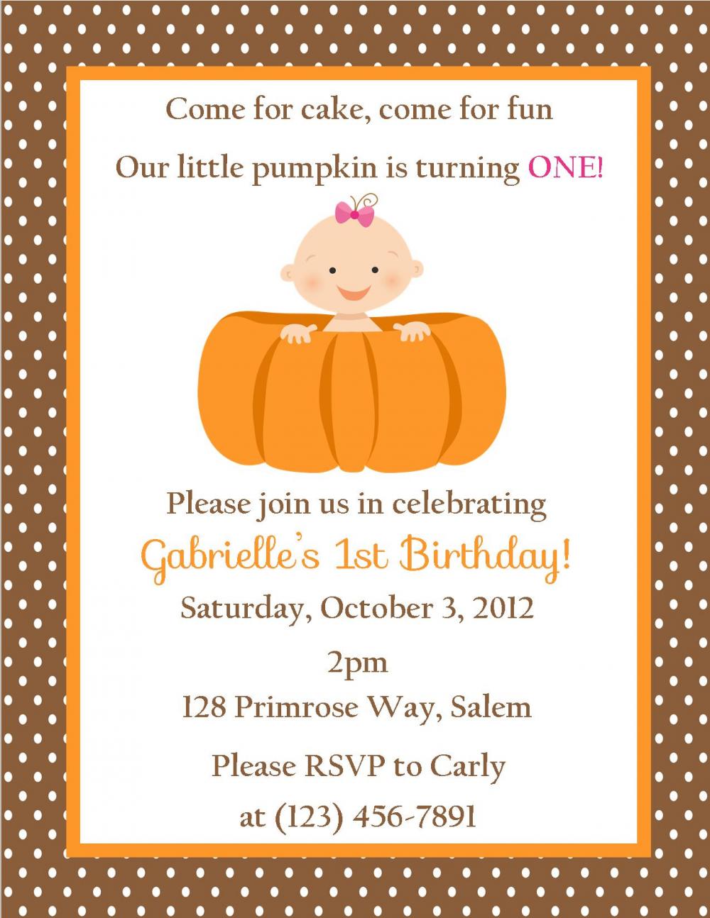 Pumpkin Birthday Invitation - Printable File